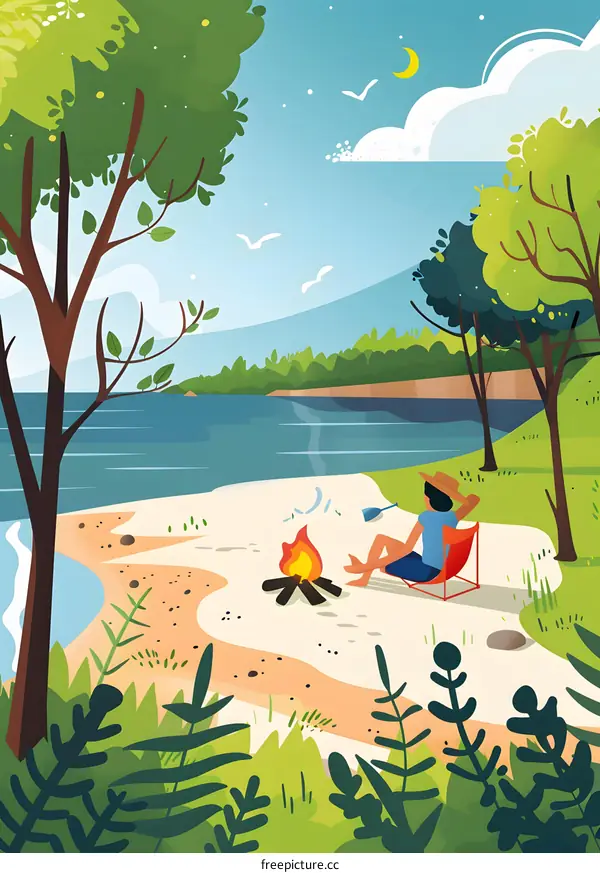 Camping By The Lake Illustration
