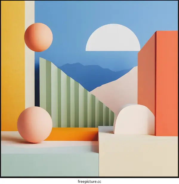 Abstract Geometric Shapes with Mountain Landscape