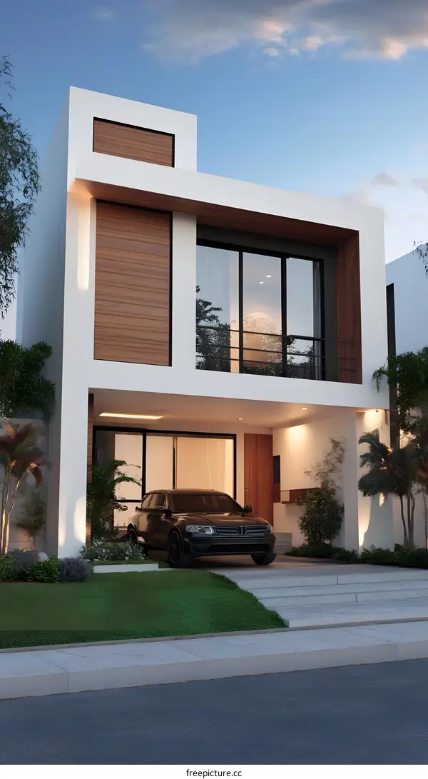 Modern Minimalist House Exterior Design With A Car Parked In Front