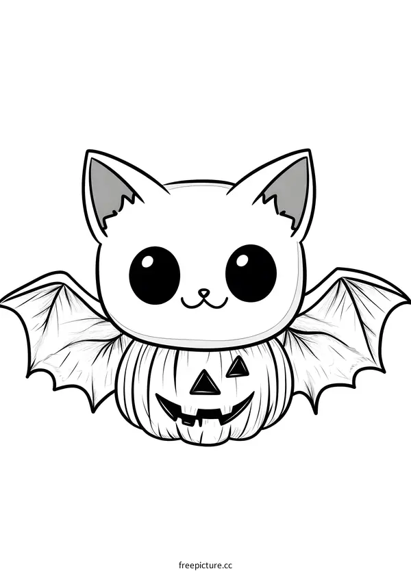 Cute Cartoon Bat with Pumpkin Halloween Illustration