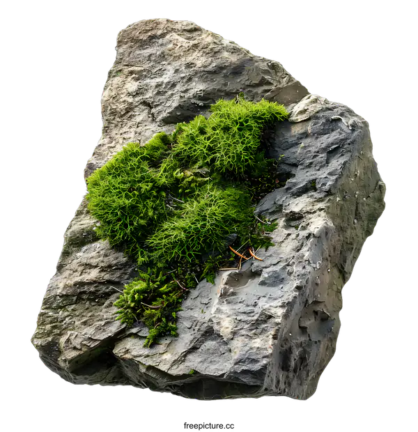 [Transparent Background PNG]Green Moss Growing On A Gray Rock