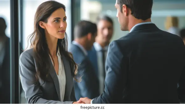 Business handshake between a man and a woman