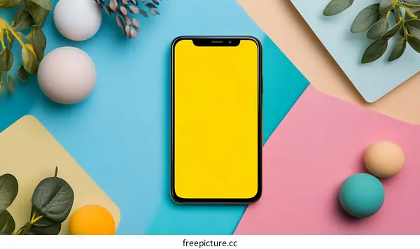 Yellow Screen Smartphone Mockup With Colorful Background