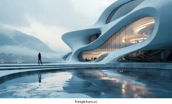 Futuristic architectural structure with a person standing in front of it