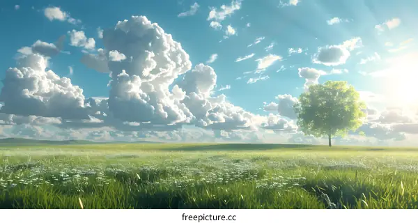 Green Grass Field Under Blue Sky and White Clouds
