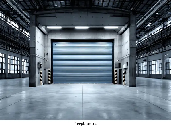 Industrial Warehouse Interior with Roller Shutter Door