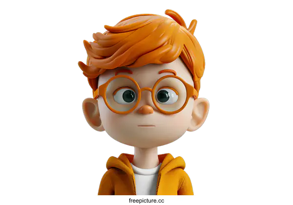 [Transparent Background PNG]Cartoon Boy With Orange Hair And Glasses