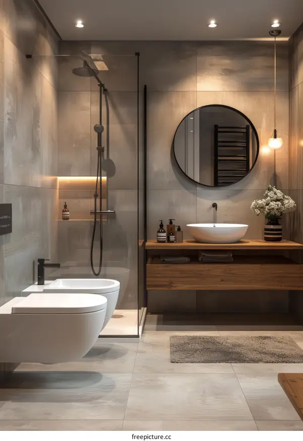 Modern Minimalist Bathroom Design with Wooden Vanity