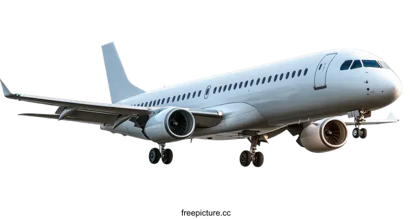 [Transparent Background PNG]White Airplane in Flight against White Background