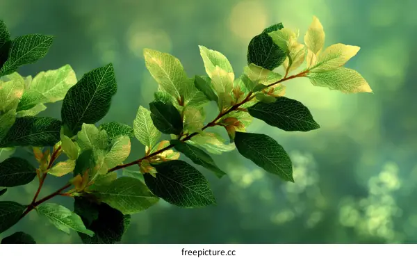 Fresh Green Leaves on a Branch