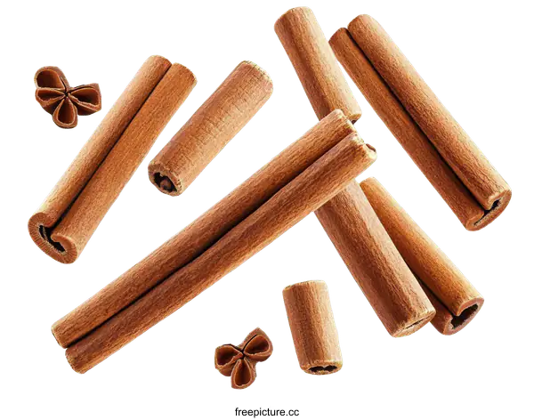 [Transparent Background PNG]Cinnamon Sticks and Star Anise Isolated on White Background