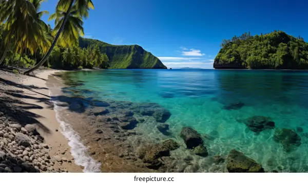 Beach with palm trees and crystal clear water