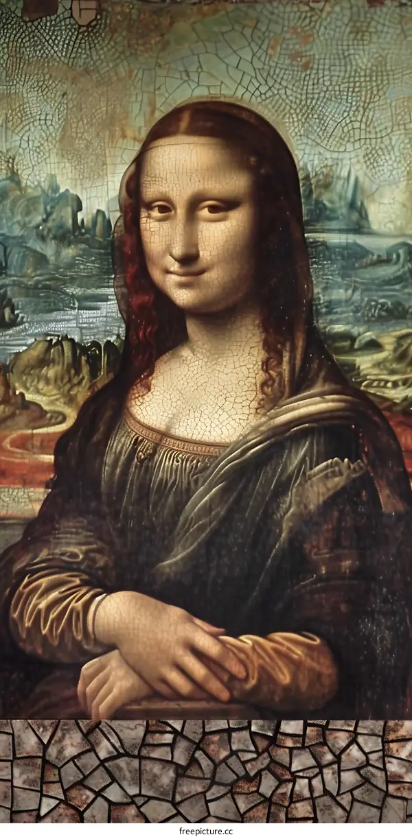 Mona Lisa Painting With Cracked Texture
