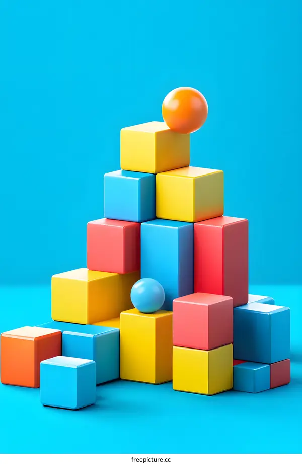 Colorful Abstract Geometric Shapes Blocks Blue Background