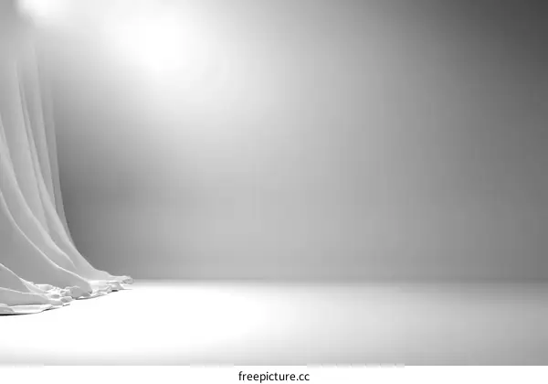Empty Stage with White Curtains