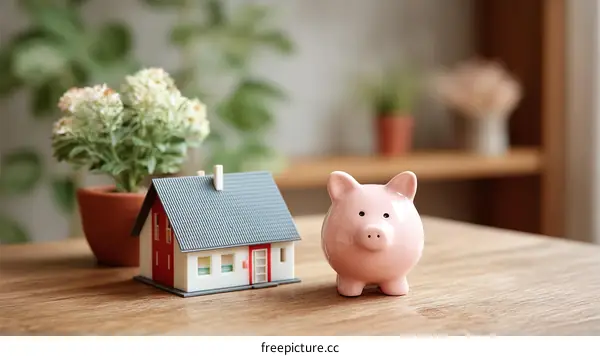 Miniature House and Piggy Bank Representing Financial Planning