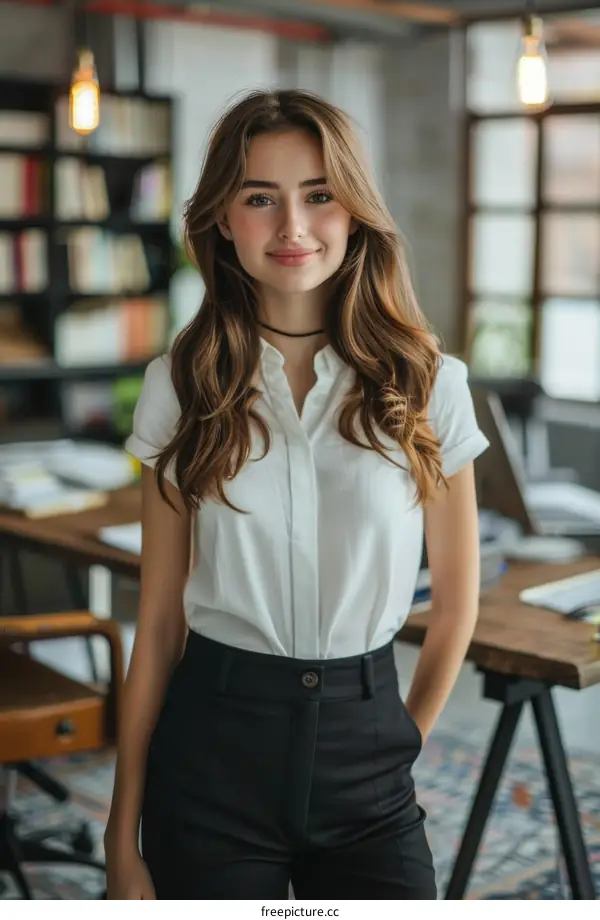 Portrait of a young woman standing in an office