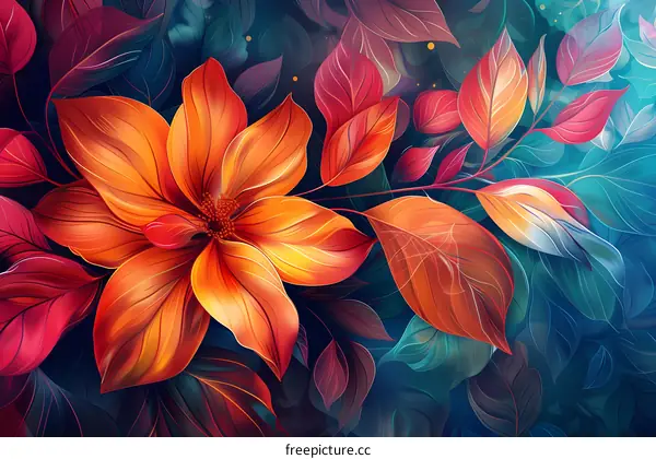Colorful flowers and leaves