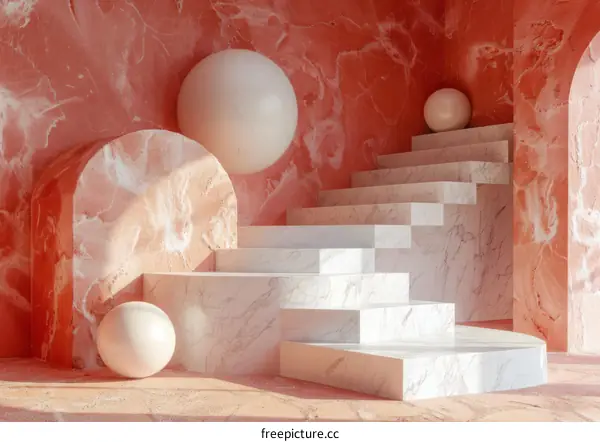 Abstract Interior Design with Marble Staircase and Geometric Shapes