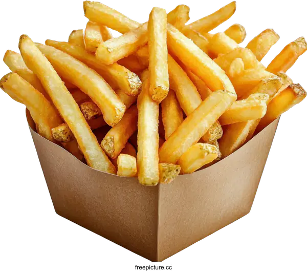 [Transparent Background PNG]Crispy French Fries in a Brown Paper Container