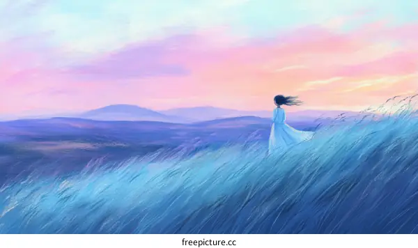 A Woman Standing in a Field at Sunrise