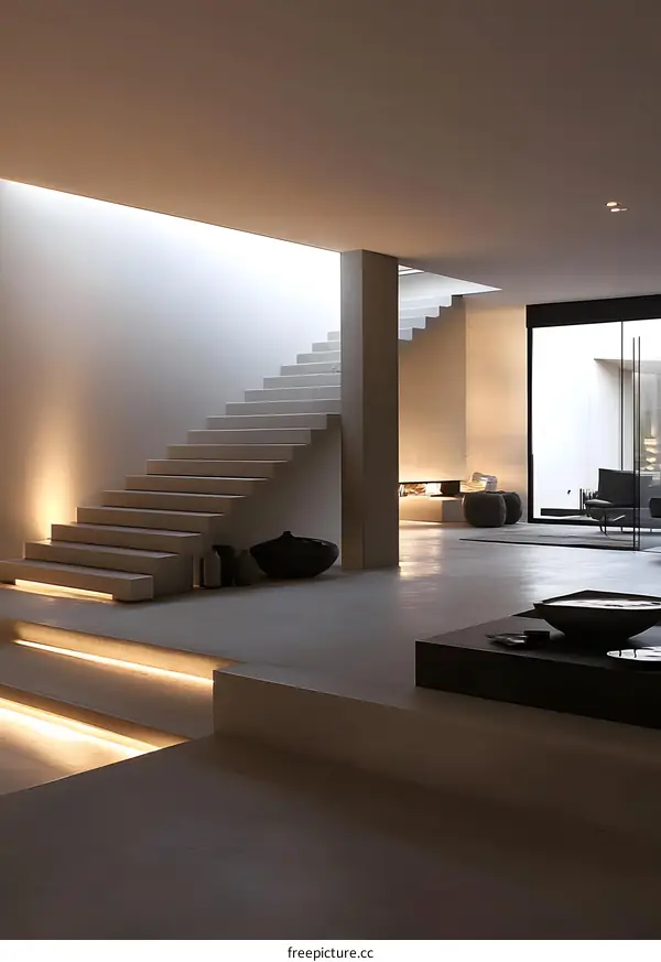 Modern Minimalist Interior Design With Concrete Stairs