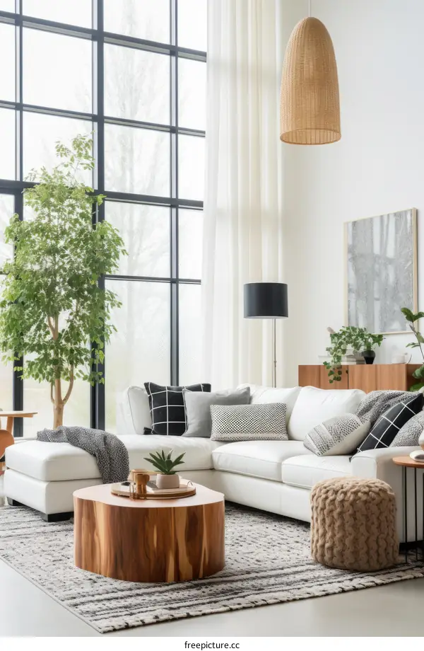 Bright White Sectional Sofa Living Room Interior