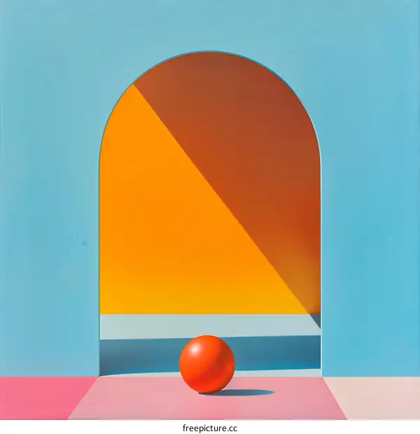 Minimalist Abstract Art with Ball in Archway