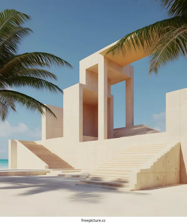 Minimalist Architecture Design with Palm Trees in a Tropical Setting