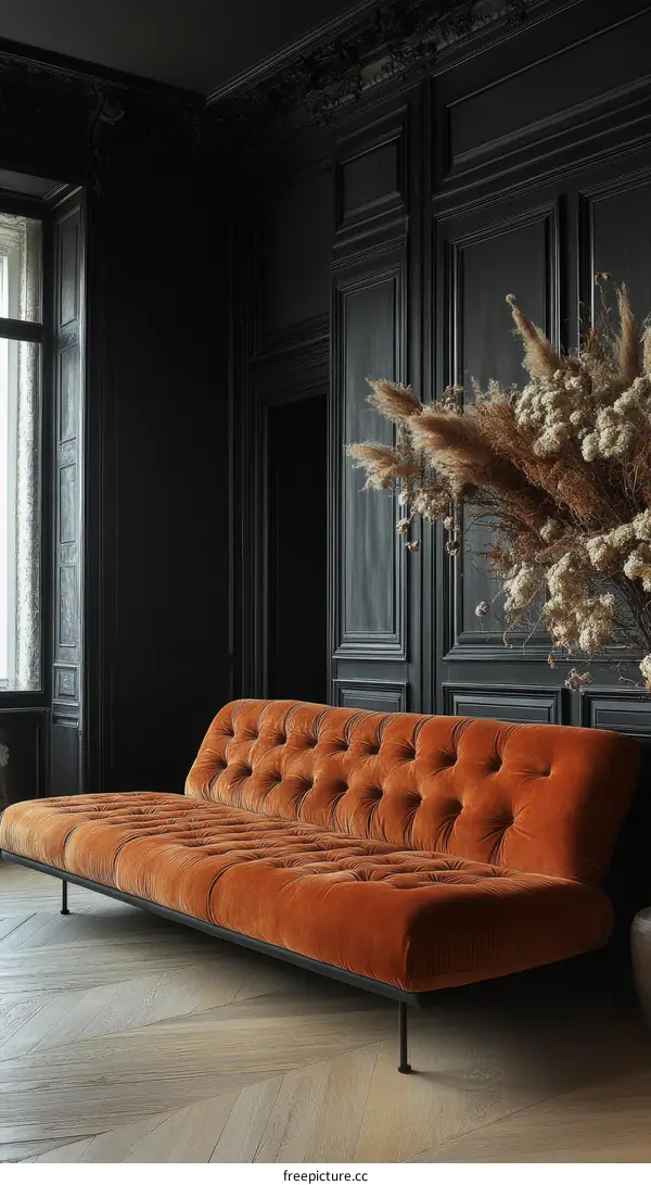 Dark Room Luxurious Orange Velvet Sofa