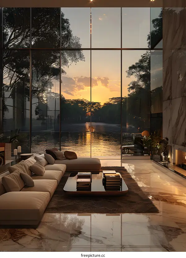 Luxury Living Room with Sunset View