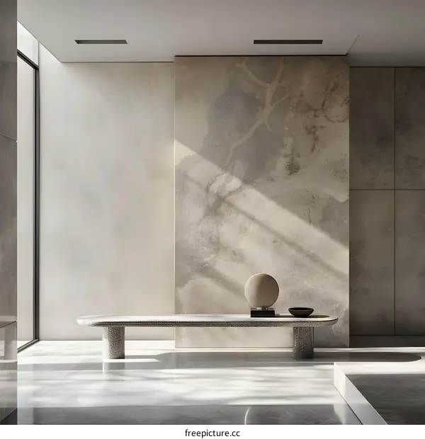 Modern Minimalist Interior Design with Beige Marble Wall