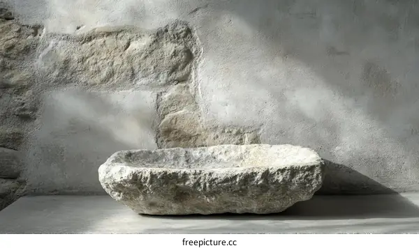 Rustic Stone Basin Against Aged Wall