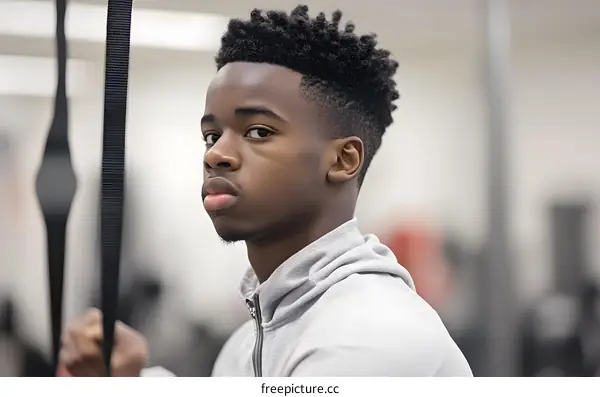 Portrait of Young Black Man Working Out at Gym