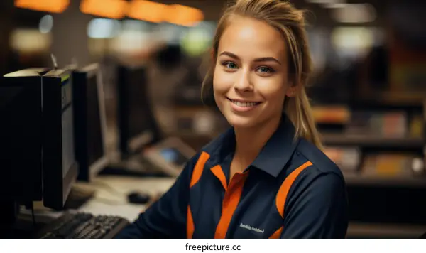 Portrait of a young woman working at a supermarket