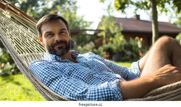 Man Relaxing In Hammock On Summer Day