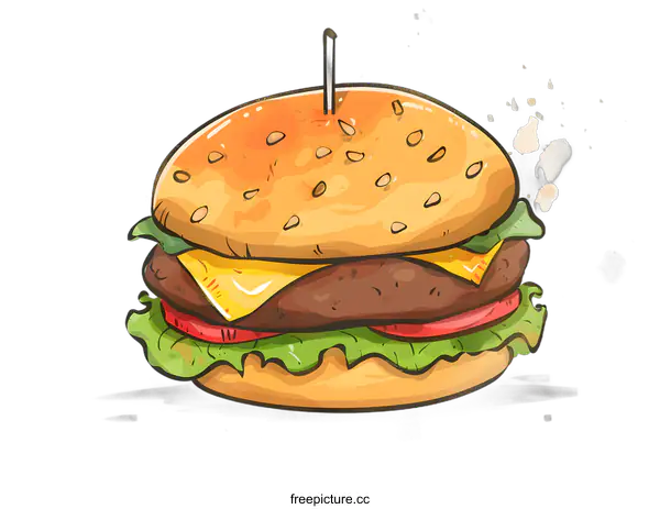 [Transparent Background PNG]Cartoon Illustration of a Delicious Hamburger