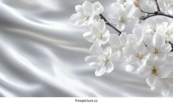 Delicate White Flowers on Silky Fabric