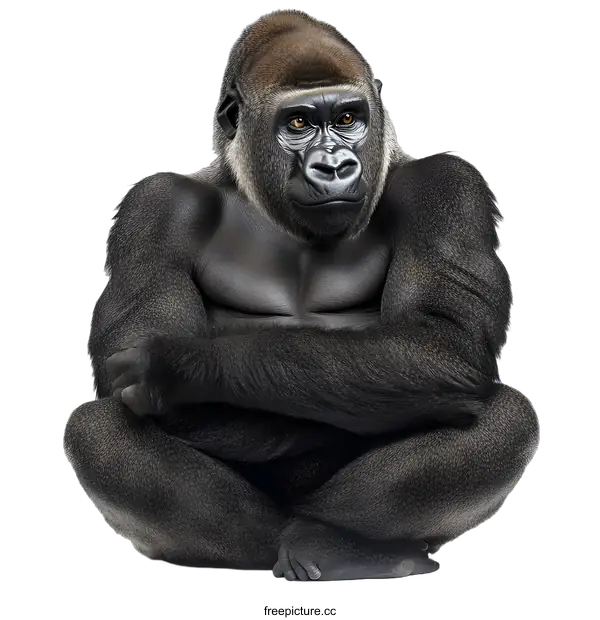 [Transparent Background PNG]Close up portrait of a silverback gorilla sitting on a white background