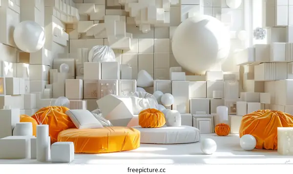 Abstract White and Orange Interior Design