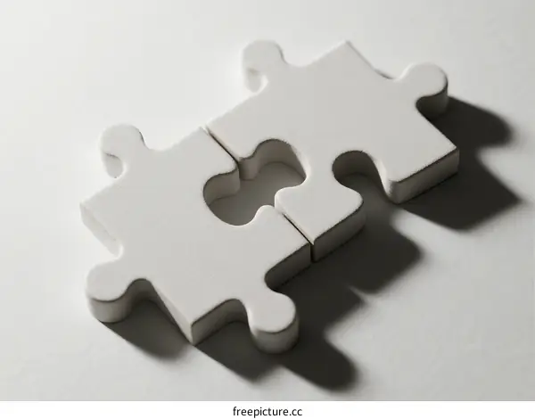 Two White Jigsaw Puzzles Connected Together in a Row