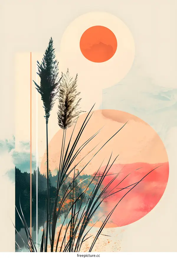 Abstract Art with Grass and Circles