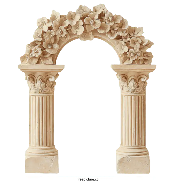 [Transparent Background PNG]Ornate Stone Archway with Floral Decoration