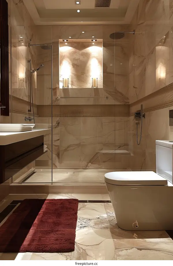 Modern Luxurious Beige Marble Bathroom with Shower
