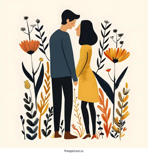 Couple in Love Holding Hands in a Garden