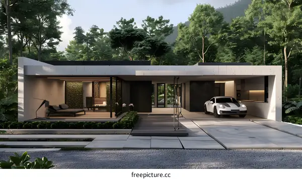 Modern Minimalist House Exterior Design with Lush Greenery