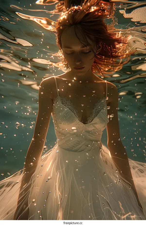 An Ethereal Underwater Portrait of a Graceful Woman in White