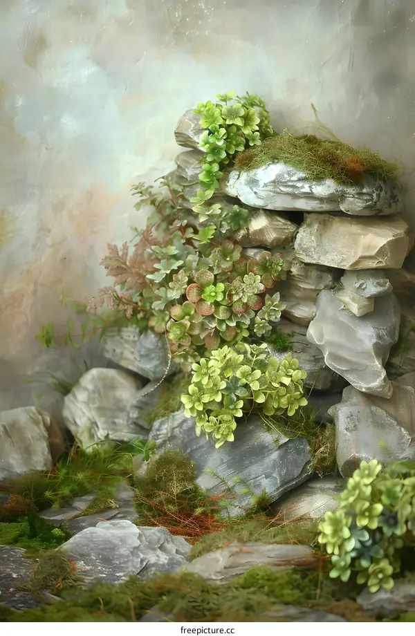 Green Plants Growing on a Stack of Rocks