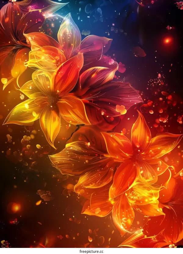 Fantasy flowers in fiery colors