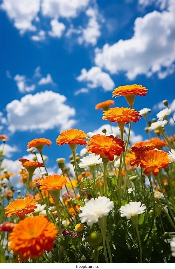 Orange and White Daisies in a Summer Meadow